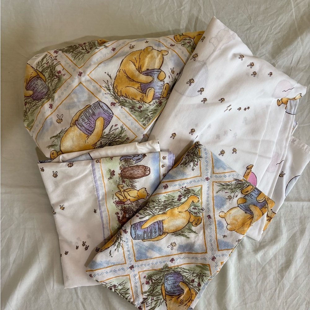 Vintage Classic Pooh honeypot twin sheet set fitted flat pillowcase sham